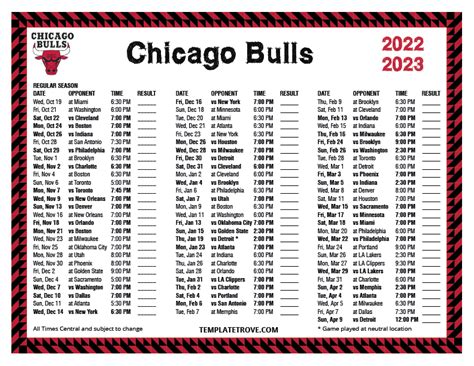 Printable 2022-2023 Chicago Bulls Schedule