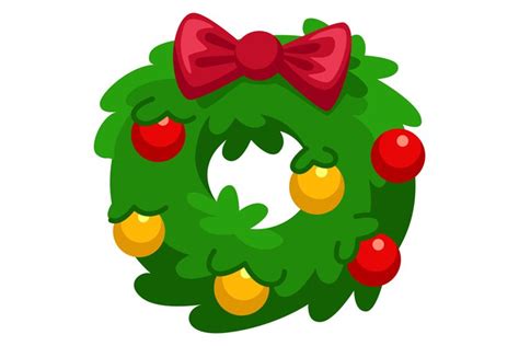 Christmas wreath icon. Cartoon green holiday decoration