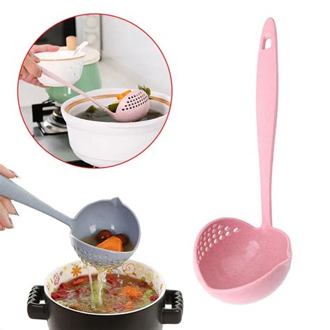 2 In 1 Hot Pot Dinnerware Porridge Soup Spoon With Filter Skimmer Kitchen Silicone Utensil Set ...