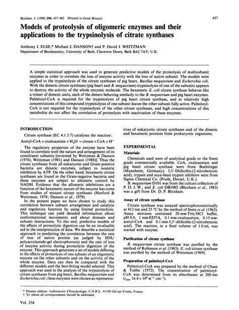 (PDF) Models of proteolysis of oligomeric enzymes and their applications to the trypsinolysis of ...