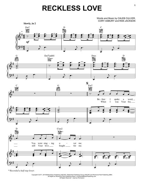 Reckless Love Sheet Music | Cory Asbury | Piano, Vocal & Guitar Chords ...