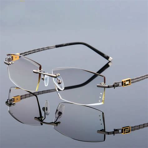 Famous Designer Rimless Myopia Glasses Men Rhinestone Eyeglasses Clear Lens Anti Reflective ...