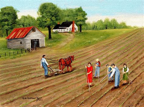 Country Scene Farm Painting Primitive Folk Art Rural Scene - Etsy | Country scenes, Farm ...