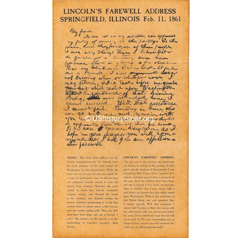 Abraham Lincoln - Farewell Address, Springfield, IL, Feb. 11, 1861 ...