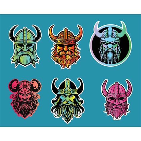 Premium Vector | Six colorful viking helmet stickers on blue background