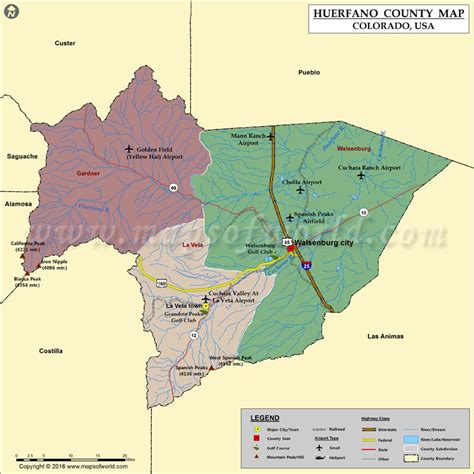 Huerfano County Map, Colorado | Map of Huerfano County, CO