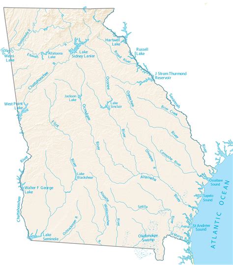 Georgia Lakes and Rivers Map - GIS Geography