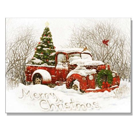 Vintage Red Truck with Christmas Tree - Celebrate & Decorate | クリスマス 壁飾り, クリスマスカード, クリスマス 壁