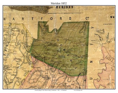 Meriden, Connecticut 1852 New Haven Co. - Old Map Custom Print - OLD MAPS