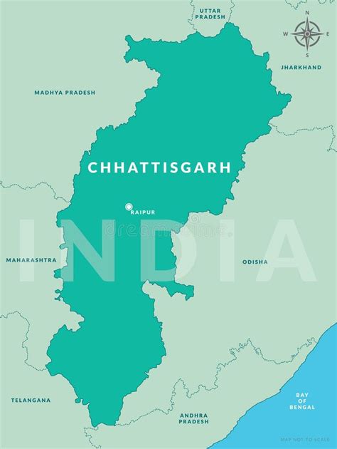 State of Chhattisgarh India with Capital City Raipur Hand Drawn Map ...