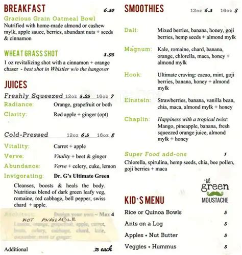 The Green Moustache Menu, Menu for The Green Moustache, Kitsilano ...