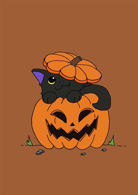 5 Color Cat in a Pumpkin Wallpaper Sticker Poster for Halloween Autumn October Aschetic - Etsy