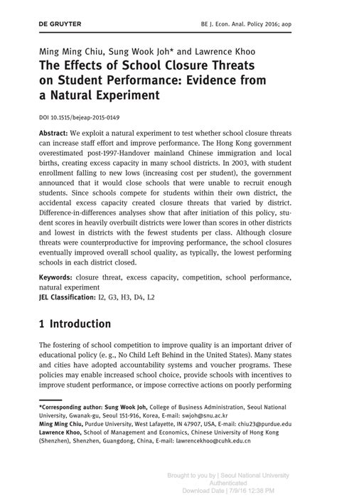 (PDF) The Effects of School Closure Threats on Student Performance ...