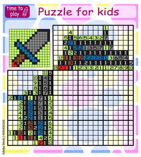 Nonogram for children. Color the puzzle by numbers. Colorful Japanese crossword puzzle ...