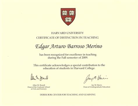 Edgar Barroso awarded with a Harvard University Certificate of Distinction in Teaching - Edgar ...