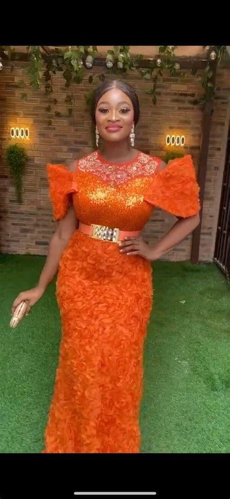 Orange Sequin Evening Dress, African Party Dress Owambe, Plus Size Maxi Dress With Belt, Bridal ...