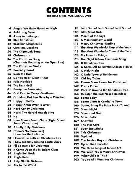 Alphabetical List Of Christmas Songs