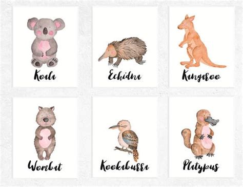 Australian Animals Art Printables | Set of 6 | Koala | Platypus | Kangaroo | Wombat | Echidna ...