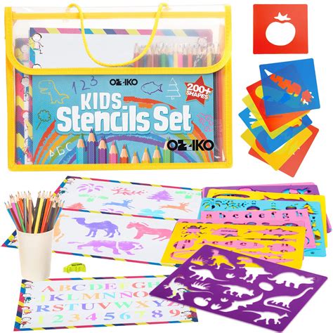 Buy Ozziko Kids Stencil Kit: Alphabet, Dinosaur, Animal, Number Tracing Set with Case Online at ...