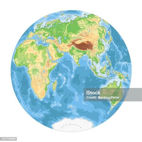 Peta Dunia Fisik Yang Sangat Rinci Dalam Bentuk Globe Bumi Proyeksi Globular Nicolosi Datar ...