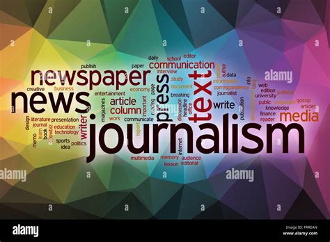 Journalism word cloud concept with abstract background Stock Photo - Alamy