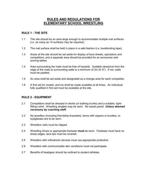 rules and regulations for elementary school wrestling - Lakehead ...