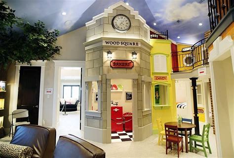 basement playroom designed as mini town | Playroom design, Kids indoor playhouse, Custom homes