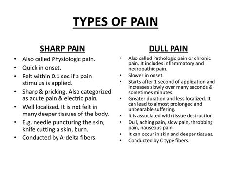 types of pain presentation