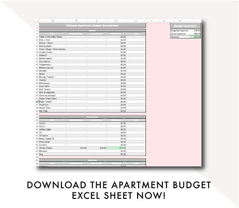 Beginner First Apartment Budget Worksheets