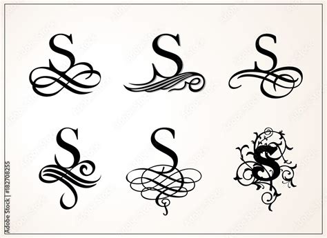 Vintage Set . Capital Letter S for Monograms and Logos. Beautiful Filigree Font. Victorian Style ...