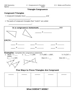 Triangle Congruence Sss Sas Asa Aas Hl Worksheet ... Doc Template | pdfFiller