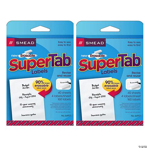 Smead Erasable SuperTab File Folder Labels, White, 160 labels Per Pack, 2 Packs | Oriental Trading