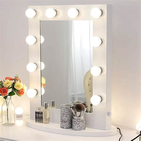 Chende Gloss White Makeup Vanity Mirror with Lights Hollywood Lighted Mirror with LED Bulbs ...