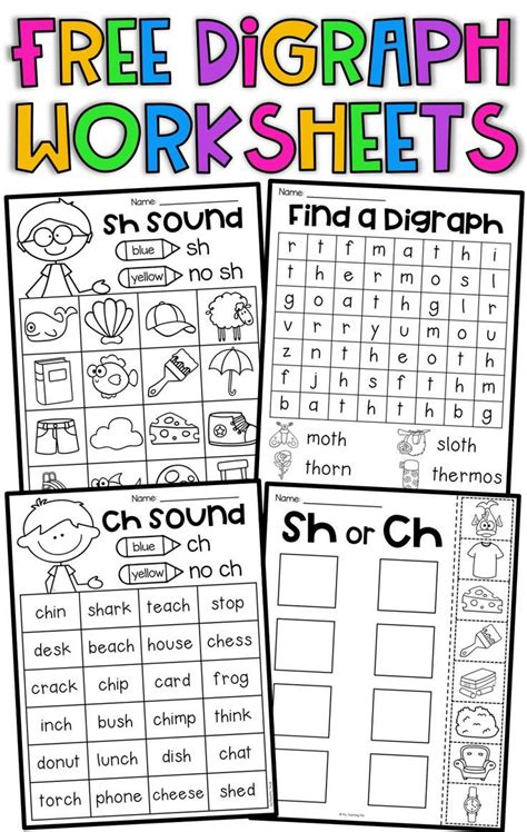 FREE ch, sh, th digraph worksheets. Your students will have so much fun completing these digraph ...