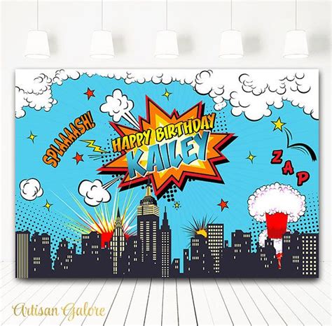 Superhero Backdrop, Superheroes Birthday Backdrop, Boy Superheroes party banner, Comic Superhero ...