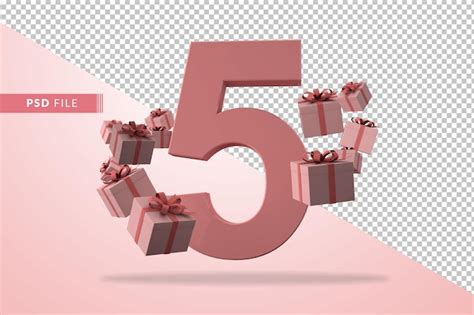 Premium PSD | Pink number 5 for happy birthday with pink gift box 3d ...