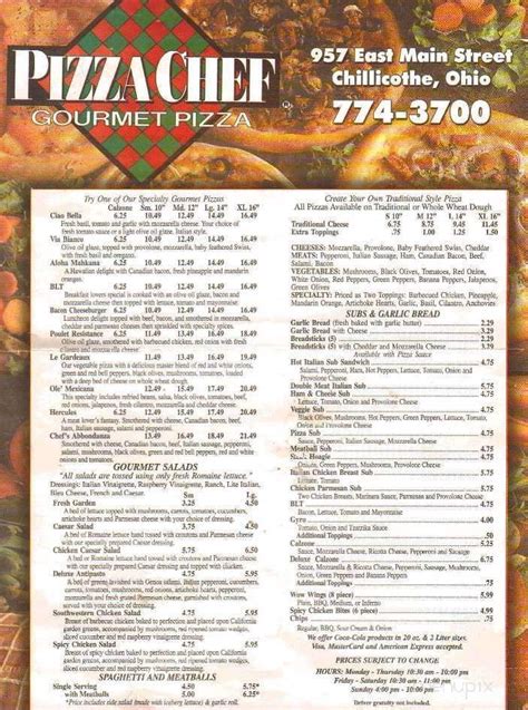 Online Menu of Pizza Chef, Chillicothe, OH