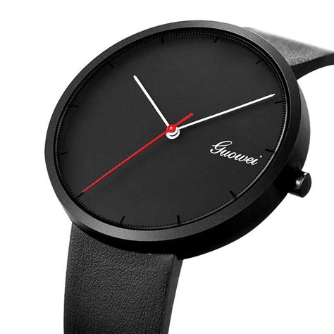 Mens Plain Black Leather Strap Minimalist Watch | Mens watches simple ...