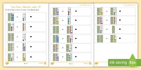 Tens-Frame Subtraction within 20 Worksheets (Teacher-Made)