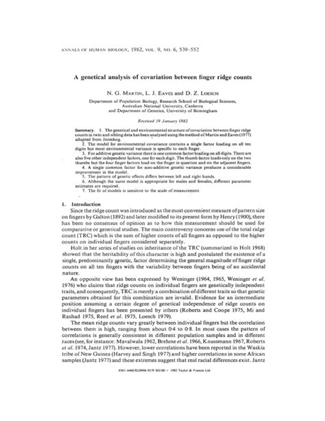 A genetical analysis of co variation between finger ridge counts