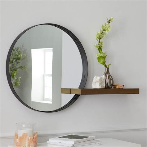 MoDRN Naturals Metal Framed Round Decorative Wall Mirror With Wood Shelf - Walmart.com | Mirror ...