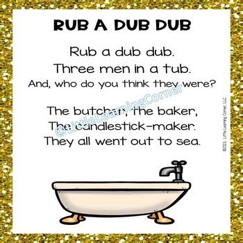 Rub a Dub Dub | Colored Nursery Rhyme Poster by Little Learning Corner