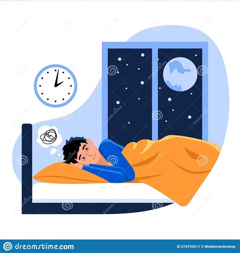 Vector Illustration of Insomnia. Depression. Cartoon Scene with a Guy ...