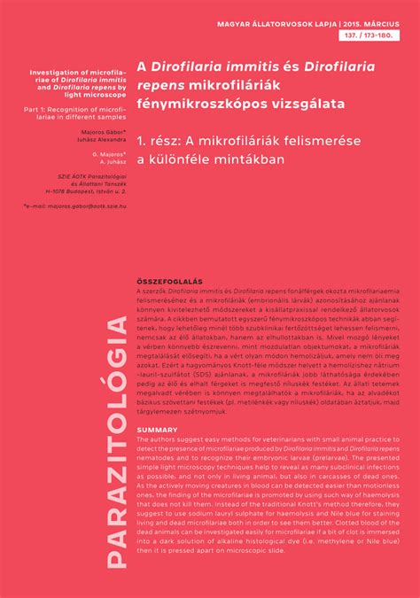 (PDF) Investigation of microfilarige of Dirofilaria immitis and ...