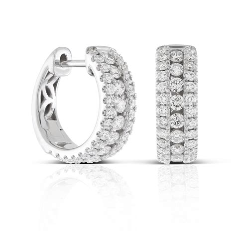 Triple Row Diamond Huggie Hoop Earrings 14K | Ben Bridge Jeweler