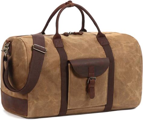 Canvas Duffle Bag Carry on for Men Large Waterproof Travel Tote Oversized Genuine Leather ...