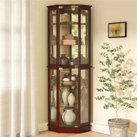 Andover Mills Biali Lighted Corner Curio Cabinet & Reviews | Wayfair