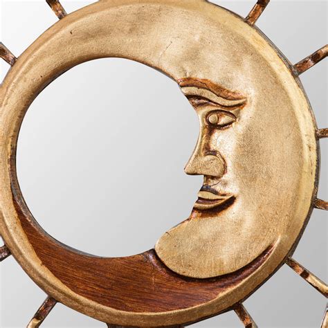 Radiant Crescent Moon Bronzed Wood Wall Mirror - Brilliant Moon | NOVICA