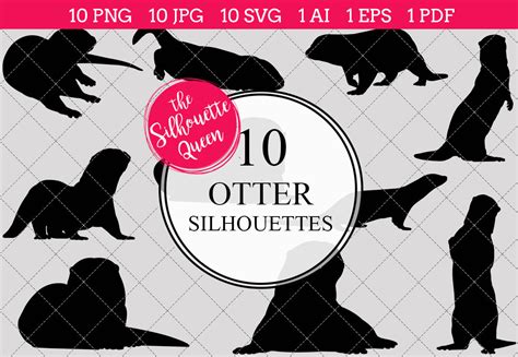 Otter Silhouettes Vector By The Silhouette Queen | TheHungryJPEG