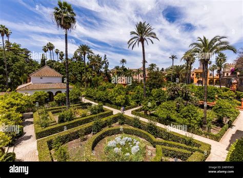 Gardens at Real Alcazar de Sevilla, The Royal Alcázar of Seville is a ...